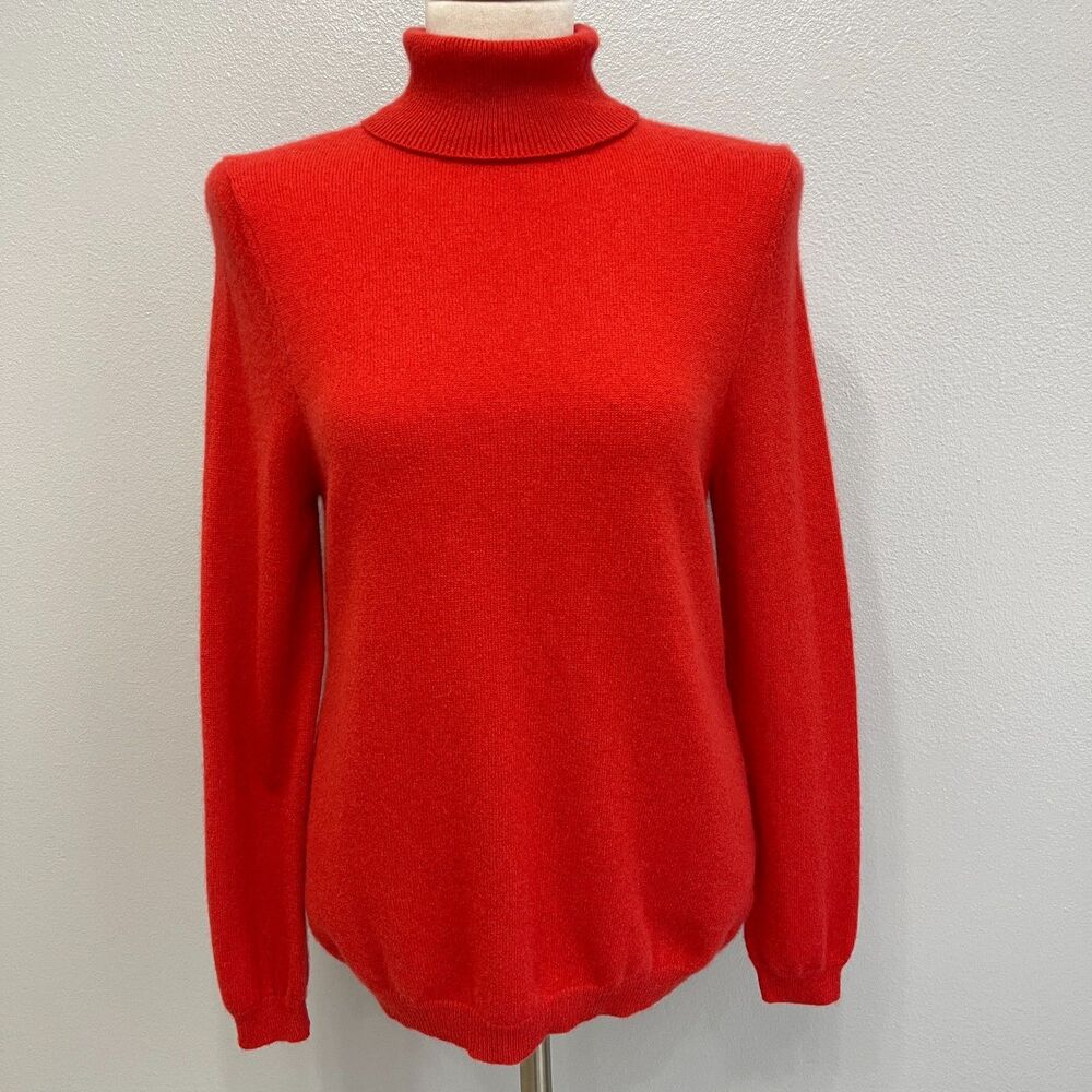 Morgan Taylor Women's Turtleneck Sweater Large X-Large Red-Orange 100%‎ Cashmere
